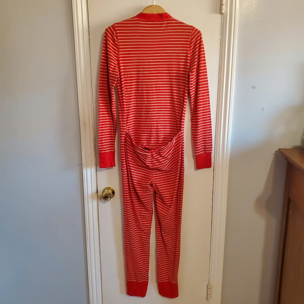 Jcrew Womens Red Striped Union One Piece Pajama Size M Long Johns Loungewear
